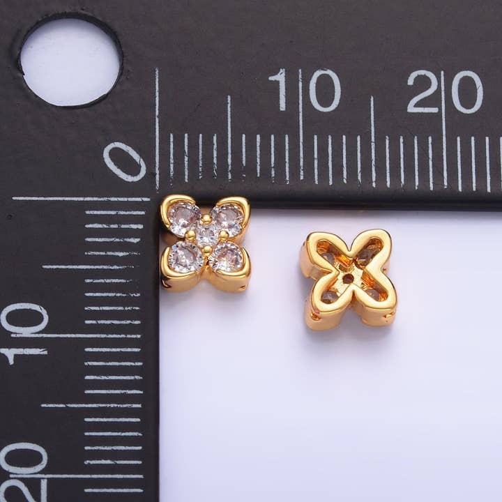 Aim Eternal - Wholesale Beads - 24K Gold Filled Clear CZ Clover Flower Bead | B3171