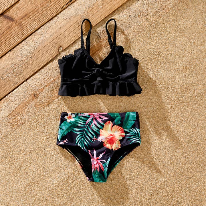 Sort Familie tropiske blomsterbadebukser eller Shell Edge Bikini for engroshandel på Faire2