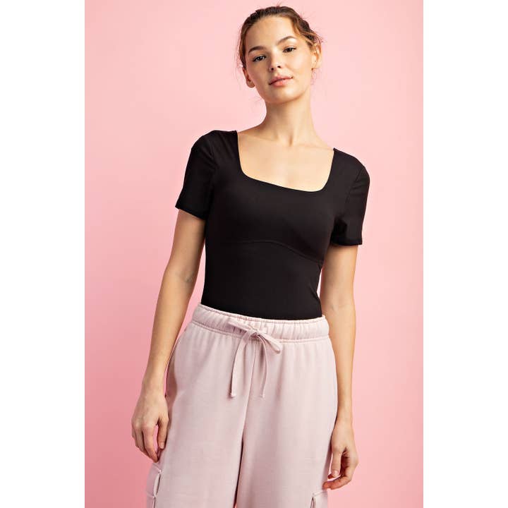 Recycled Butter Soft Square Neck Short Sleeve Bodysuit for wholesale by Apolline