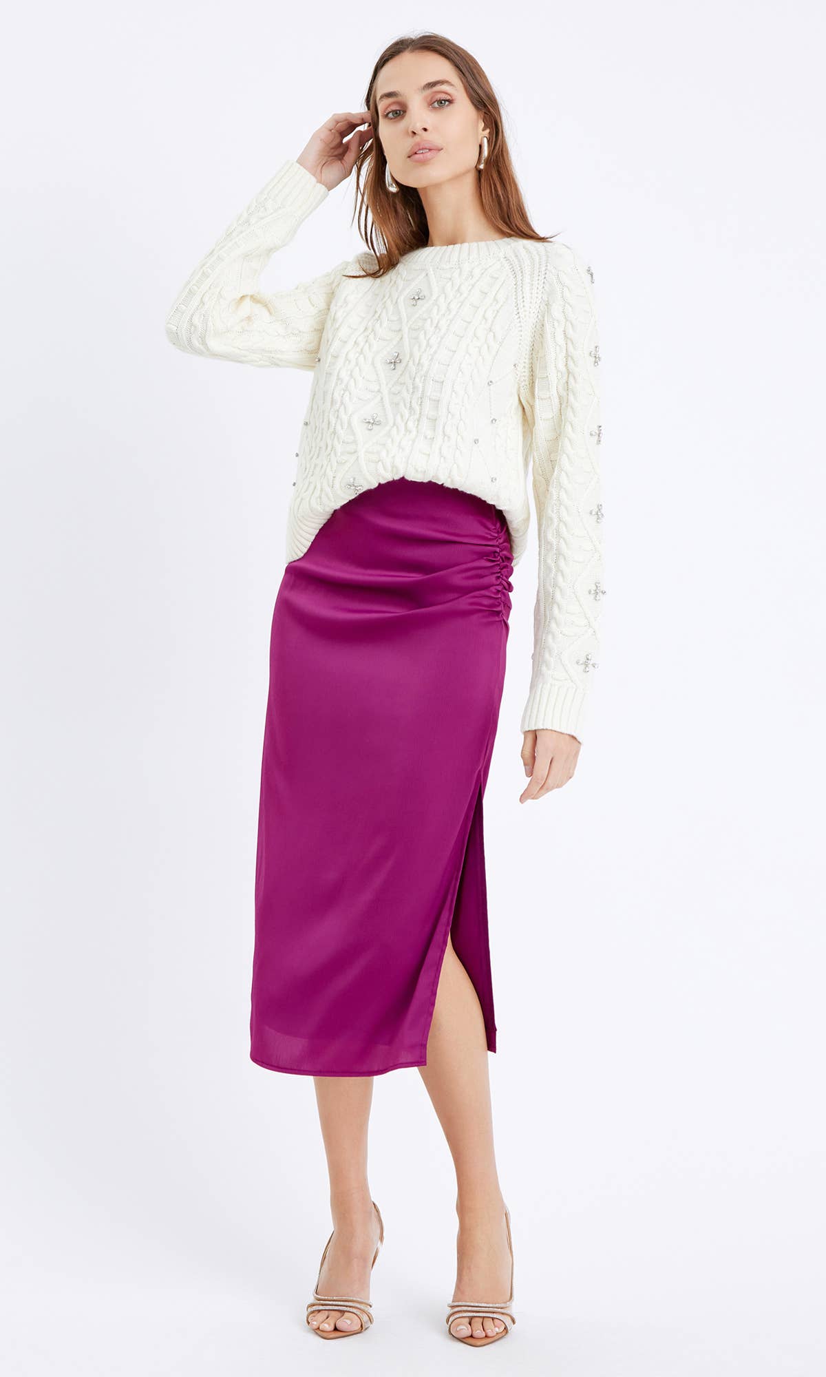 MAGENTA Faye Textured Slip Midi Skirt for wholesale on Faire0