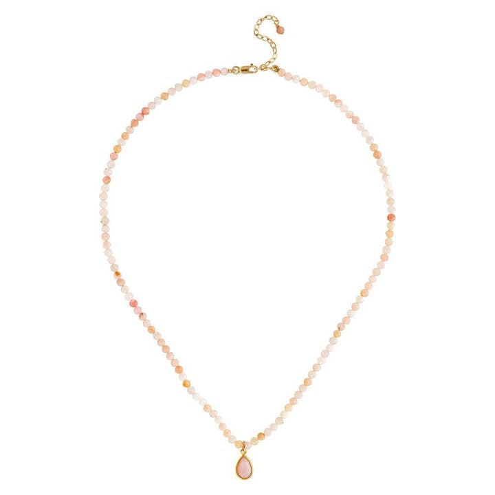 October Birthstone : collier délicat à facettes de 16 pouces pour femmes en opale rose pour la vente par Mala and Mantra