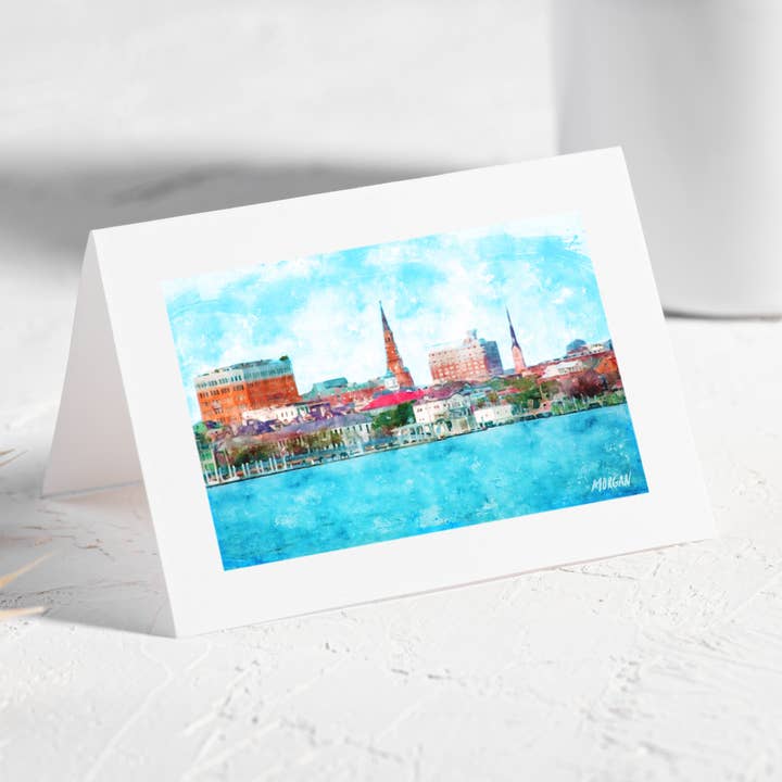 Cartes de vœux, Charleston SC, Skyline de Charleston pour la vente par G.O.A.T House of Creative
