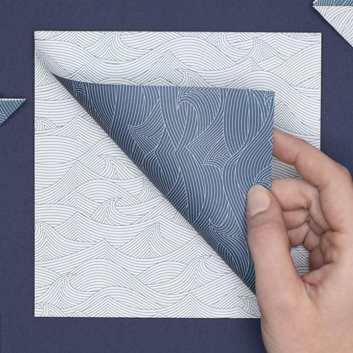 Origami paper blue and white with waves - double sided for wholesale by My Pretty Circus
