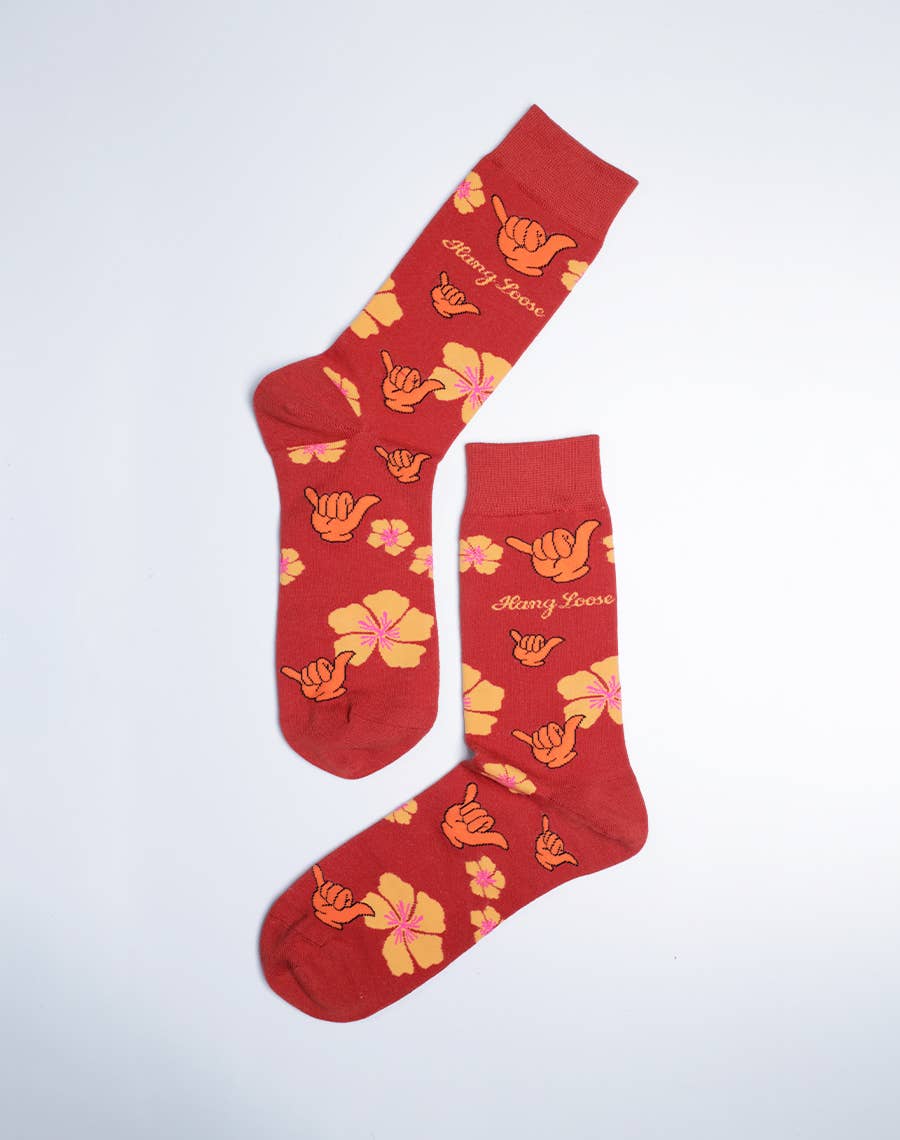 Just Fun Socks - Wholesale Socks - Men's - Men's Shaka Floral Hang Loose Crew Socks3