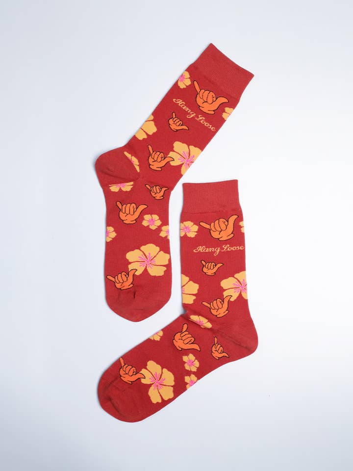 Just Fun Socks - Wholesale Socks - Men's - Men's Shaka Floral Hang Loose Crew Socks3