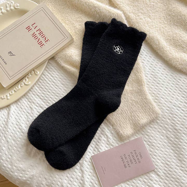 MKS America - Wholesale Socks - Women's - Bow, Camellia Embroidered Fleece Socks2