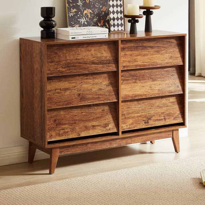 47.3" 6-Drawer Vintage Double Dresser Brown Bevel Design for wholesale by 39F Inc.