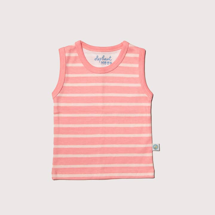 Organic Cotton Sleeveless Baby Vest - Peony Stripe for wholesale by Elephant Moon