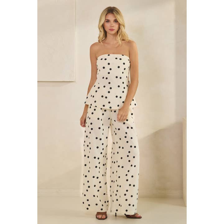 Polka Dot Linen Strapless Set for wholesale by Honey Mango