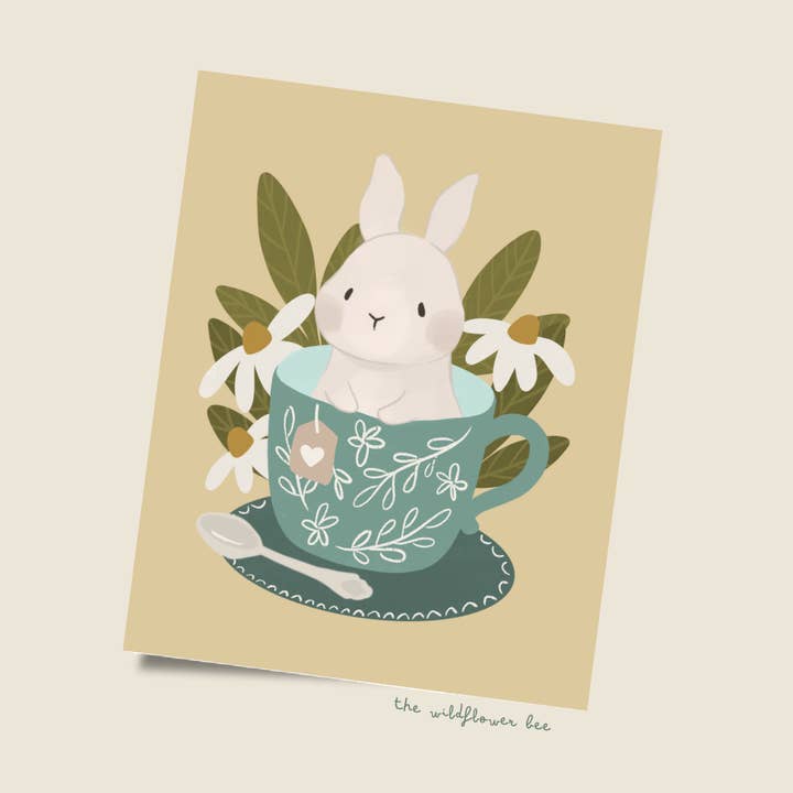 Teacup Bunny Print for wholesale by The Wildflower Bee