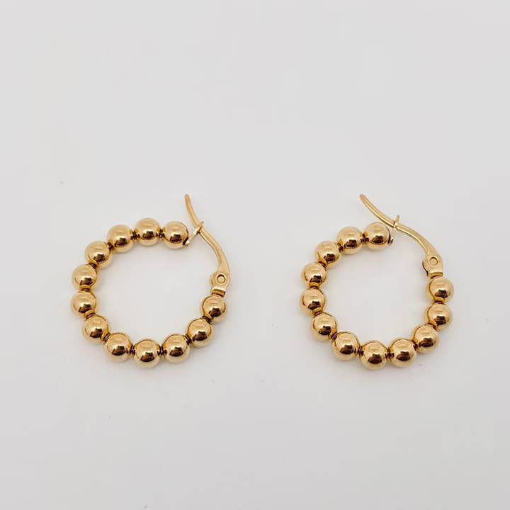 Mio Queena - Wholesale Hoop Earrings - Gold Plated Stainless Steel Beads Hoop Earrings - FGS2