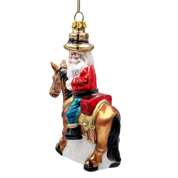 OrnamentallyYou - Wholesale Ornament - Hardy Wild Western Cowboy Santa Glass Christmas Ornament, Vintage Horse Ridin Farm Style Decor4