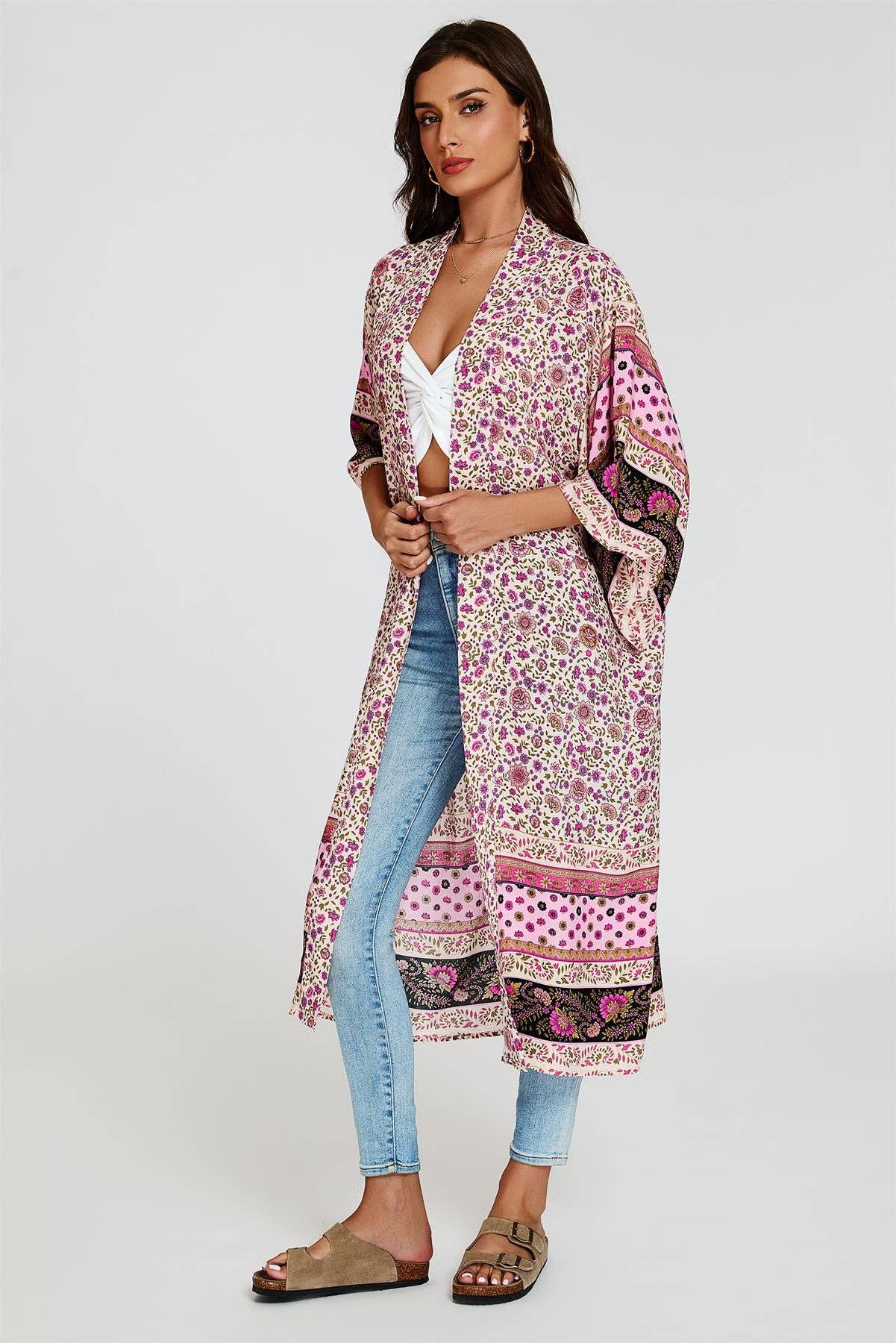 Relaxed Cotton Kimono In Pink for wholesale on Faire1
