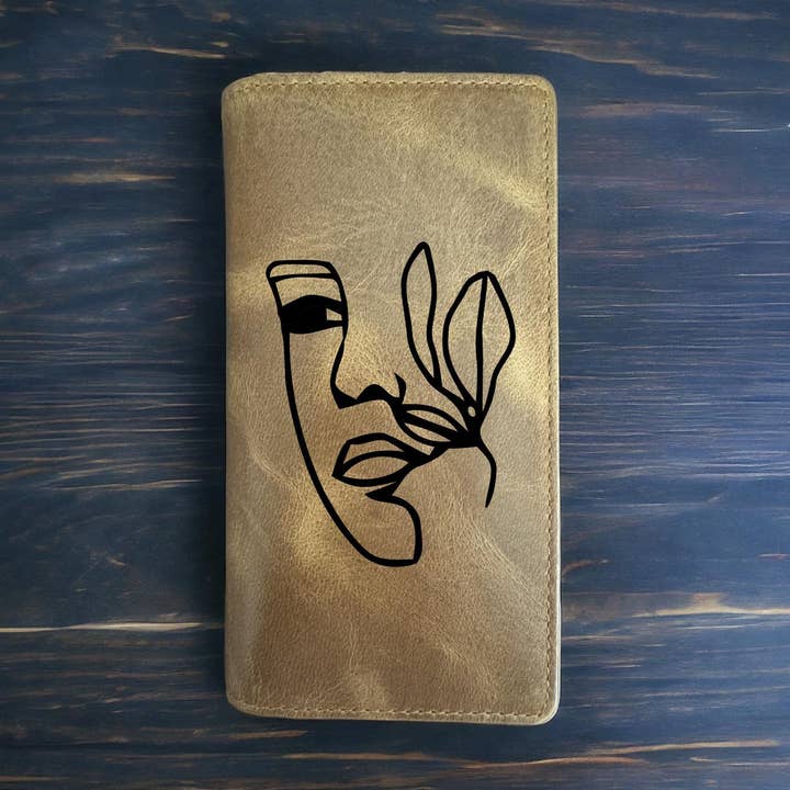 Western Buffalo Leather Rodeo Wallet with Abstract Art for wholesale by Texan Customs