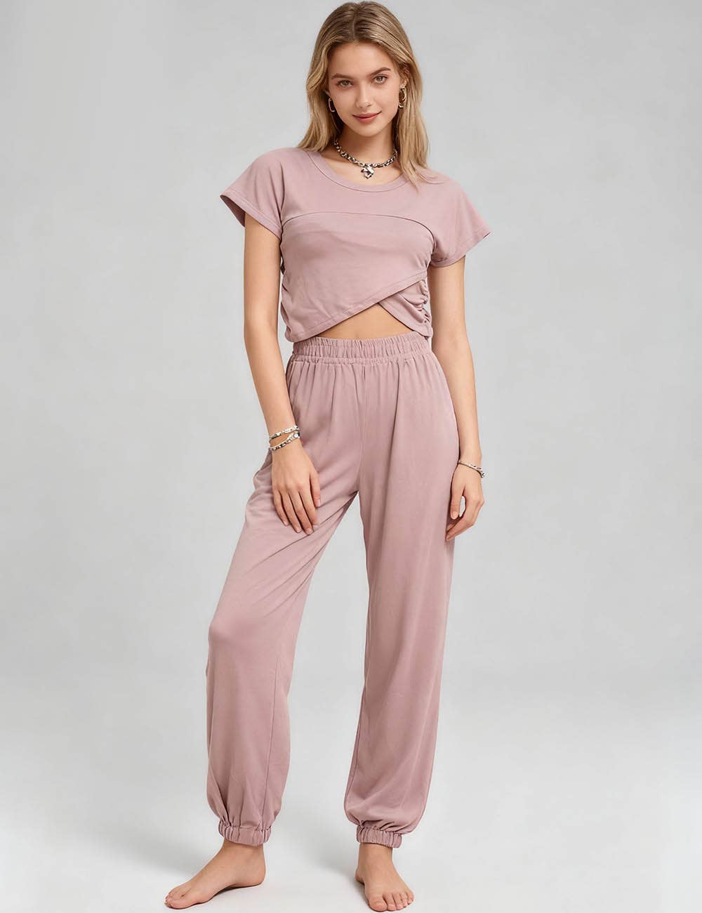 Sweetkama - Wholesale Lounge Set - Women's - Ladies Solid Color Crop Top and Pants Set SKST37944
