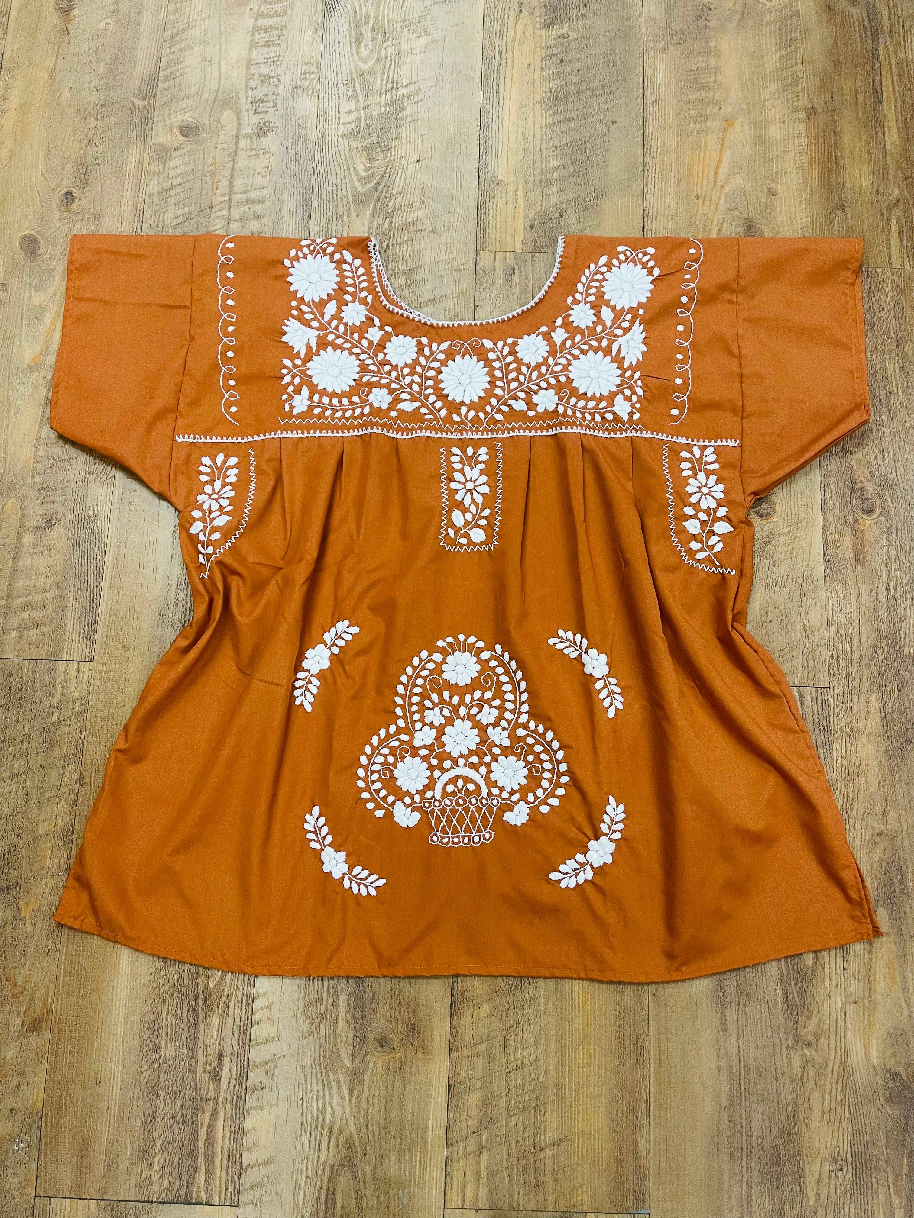 Burnt Orange Mexican Blouse Full Embroidered Texas Longhorns for wholesale on Faire13