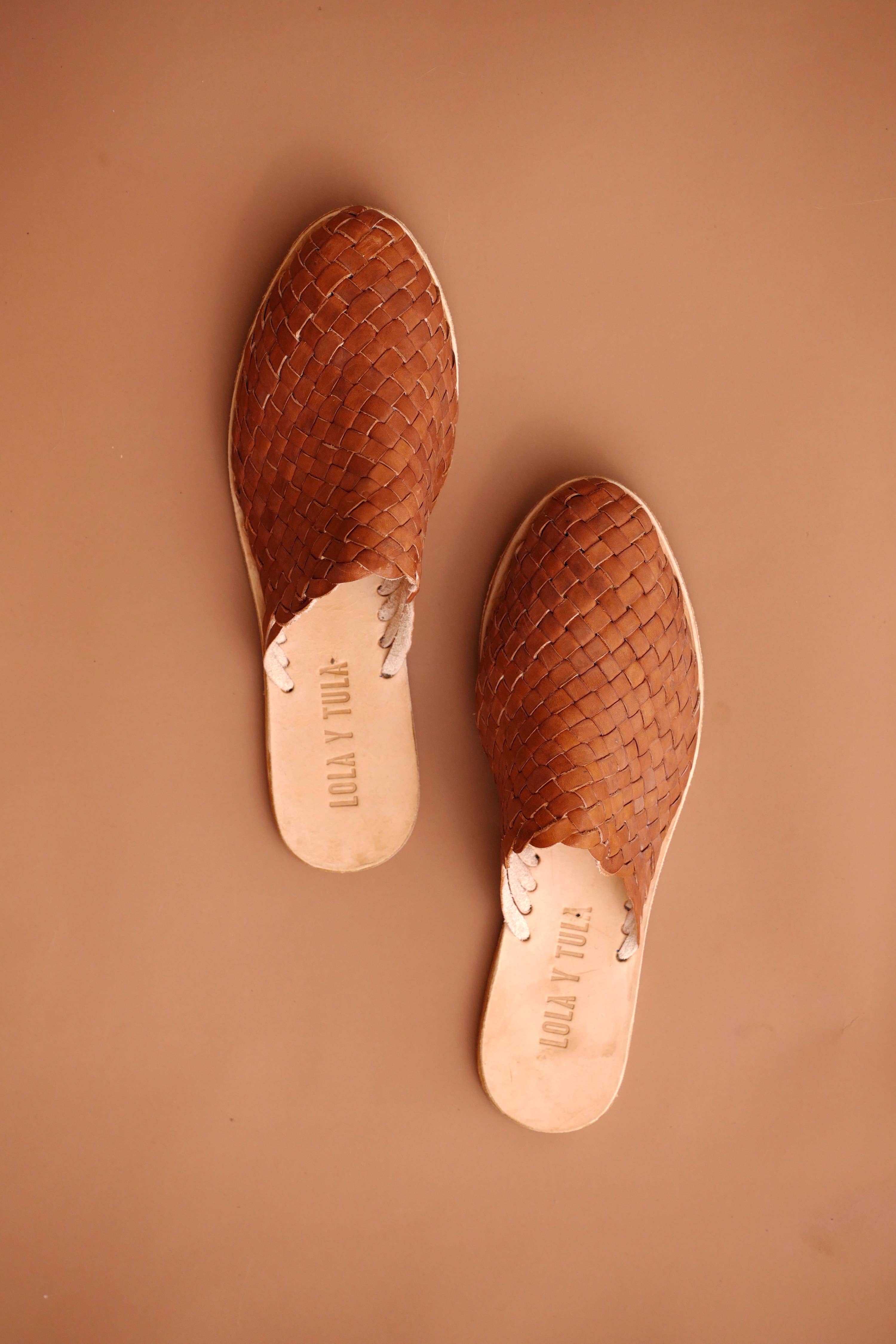 LOLA Y TULA - Wholesale Mules - Women's - HAND WOVEN LEATHER SLIDES // CAMEL3