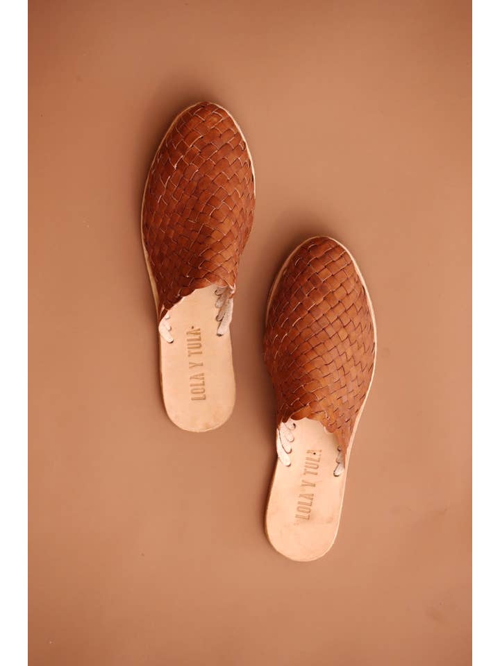 LOLA Y TULA - Wholesale Mules - Women's - HAND WOVEN LEATHER SLIDES // CAMEL3