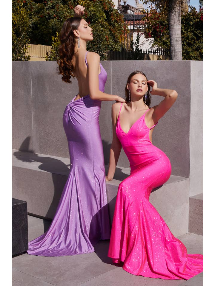 Ladivine by Cinderella Divine - Wholesale Gown - Women's - STRETCH SATIN GLITTER OPEN BACK DRESS7