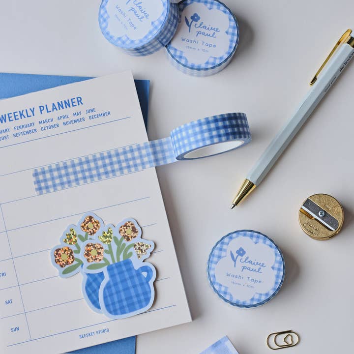 Claire Paul - Wholesale Washi tape - Blue Gingham Washi Tape1