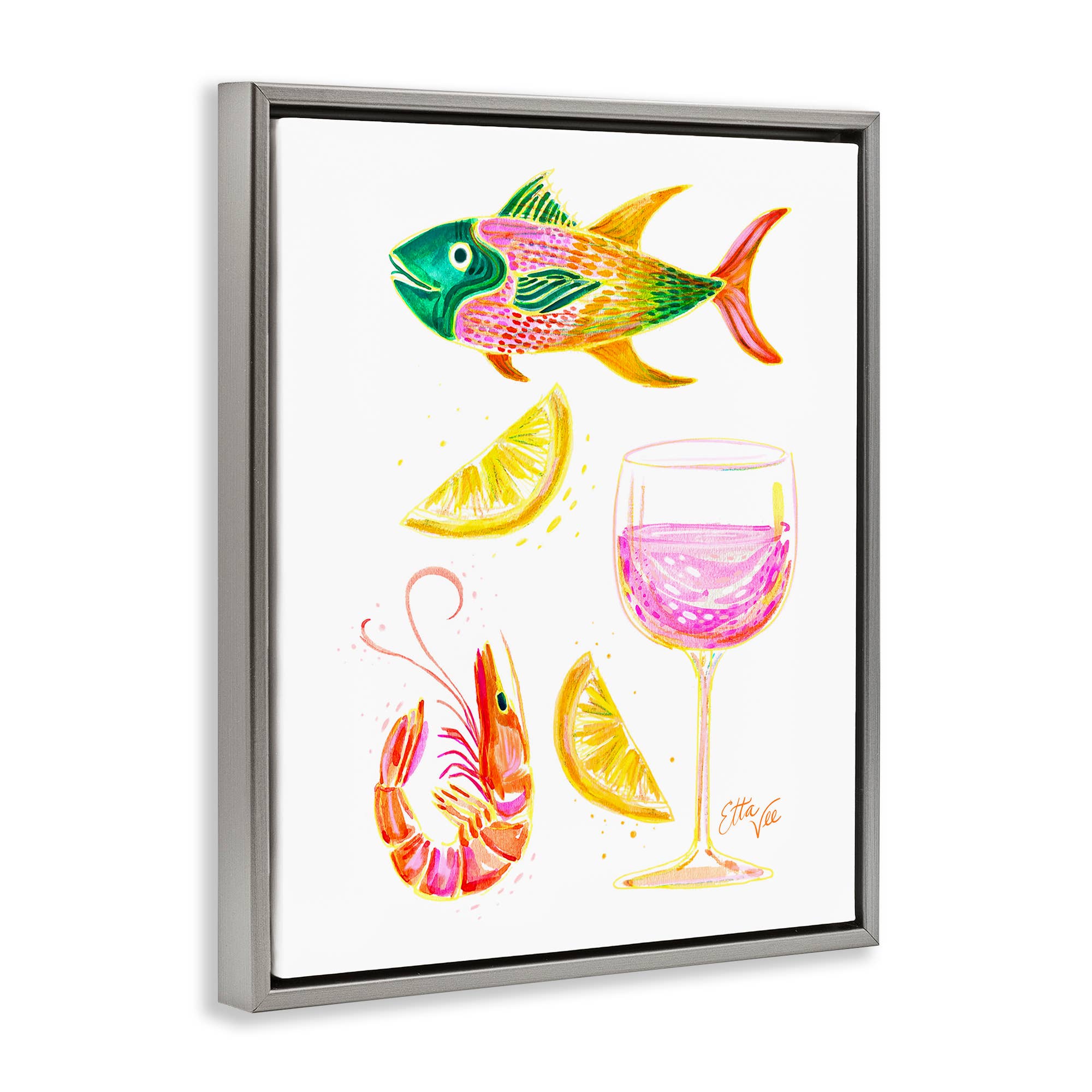 Stupell Industries - Vente Enseigne murale - Art mural encadré - Fruits de mer et vin d'été16