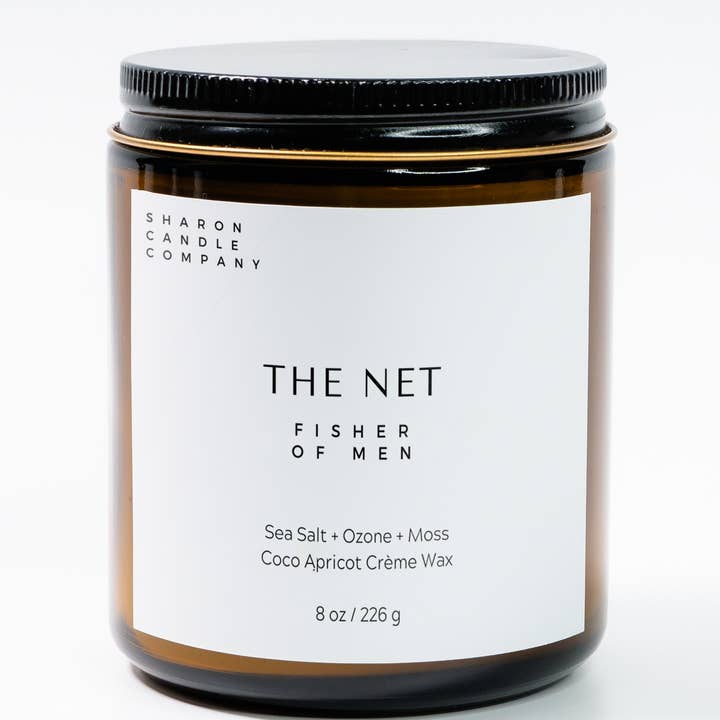 Vela The Net: Fisher of Men, 9 onzas, coco, albaricoque y soja para venta al por mayor de Sharon Candle Company