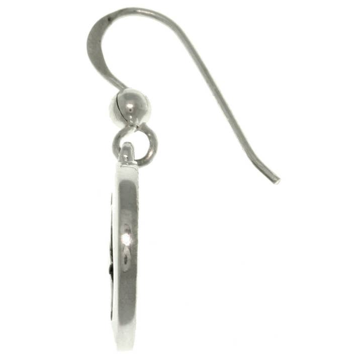 Silver Insanity - Wholesale Dangle Earrings - OM or Aum Hindu Yoga Symbol Sterling Silver Round Hook Earrings