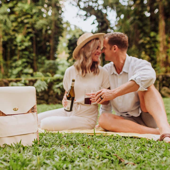 Beige Canvas Corsica Wine & Cheese Picnic Basket for wholesale on Faire22