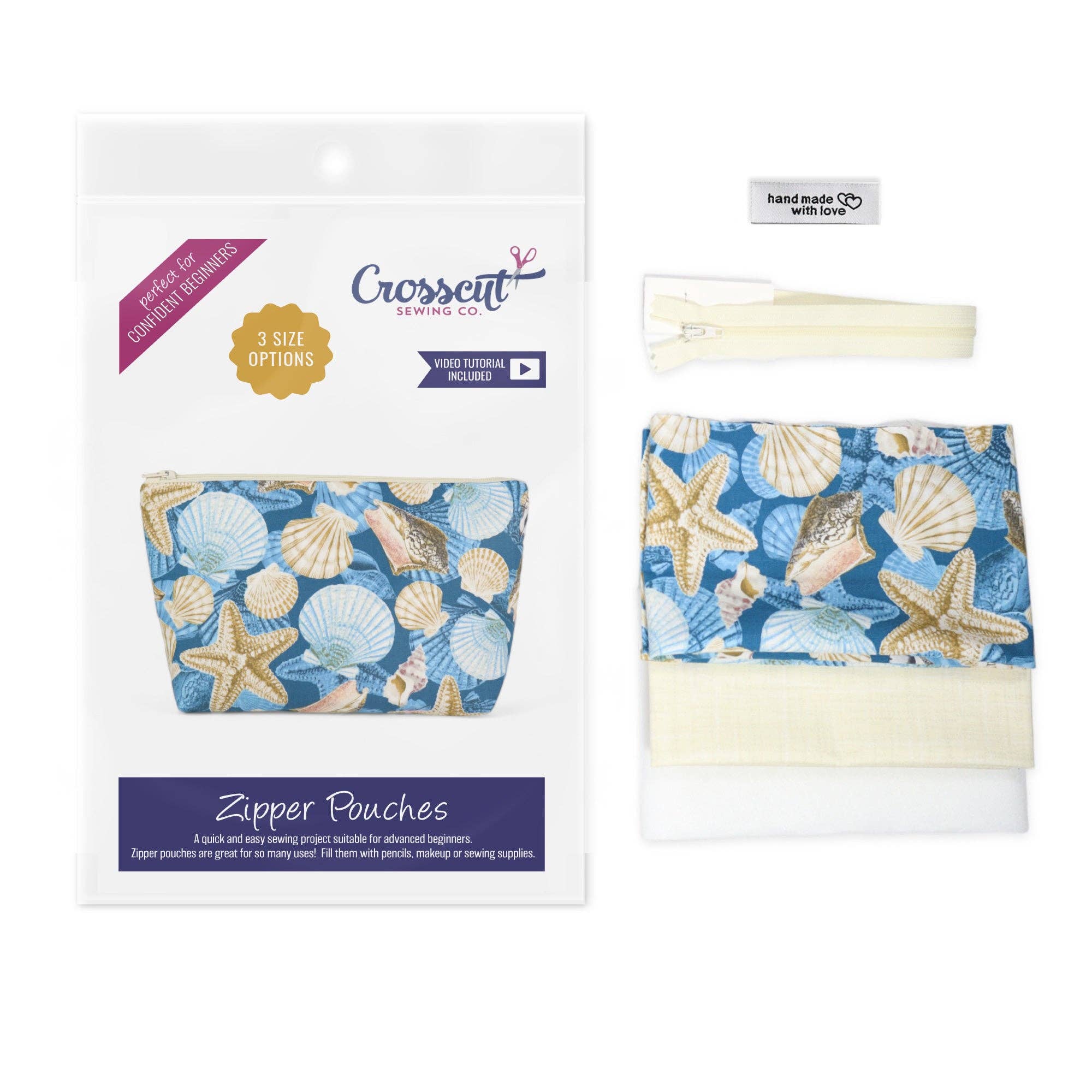 Crosscut Sewing Co. - Wholesale Craft Sewing Kit - Zipper Pouch Sewing Kit - Sewing Project Kit with Fabric for Beginners1