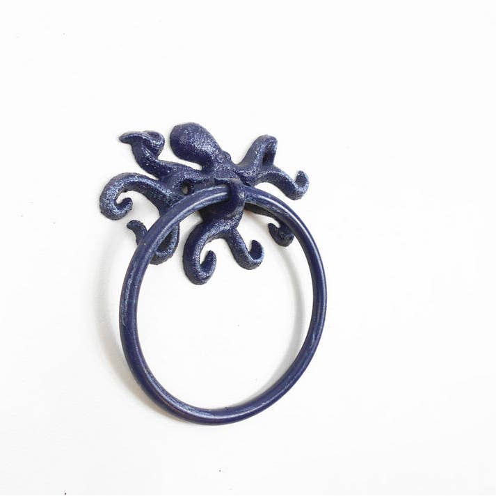 Hampton Ironworks - Wholesale Wall Hook - Rustic Dark Blue Cast Iron Octopus Towel Holder 6"