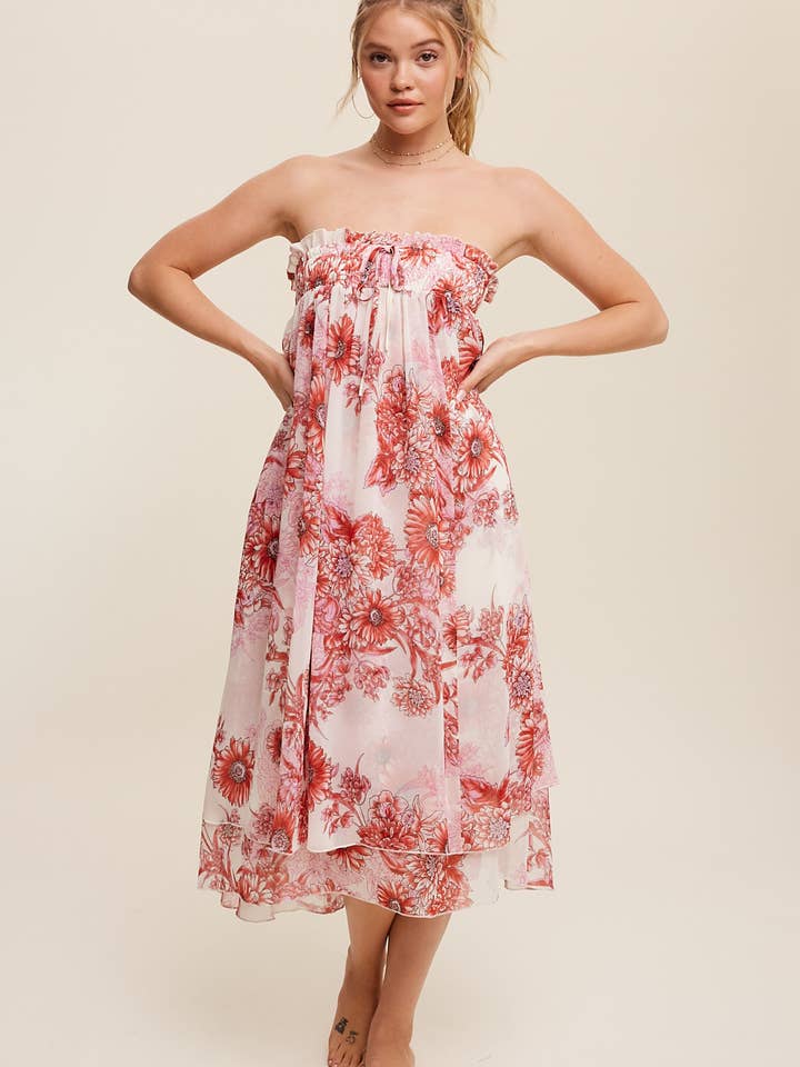 Geblümtes Kleid mit Smok und abnehmbarem Rock für den Großhandel von Listicle