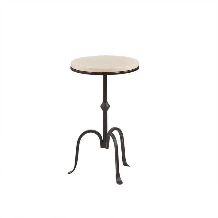 Olliix - Wholesale Side Table - Creame Marble Accent Table with Curved Metal Legs1