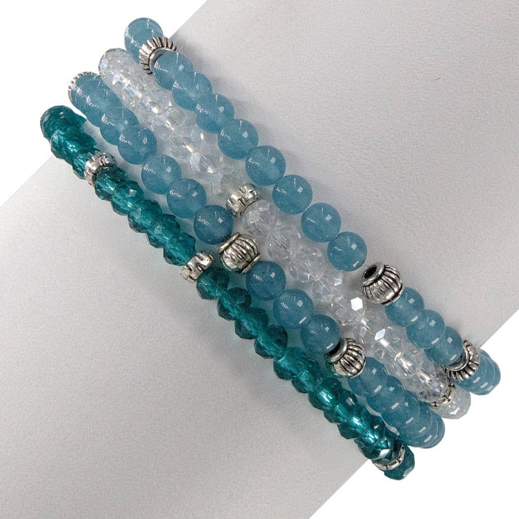 My Fun Colors - Wholesale Beaded Bracelet - Gemstone + Crystal Bead Stretch Bracelets, Set4 | 24 Styles!4