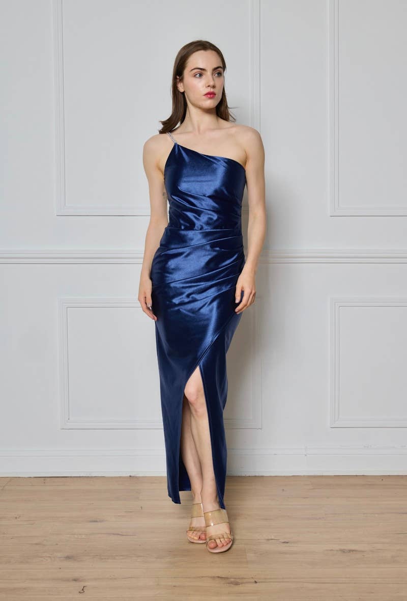 Lautinel – Vestido comprido - Mulher por atacado – Vestido de festa meia-manga bodycon assimétrico com strass R600213