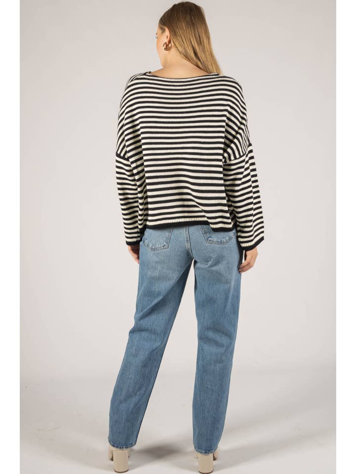 Before You Collection - Wholesale Knit Sweater - Women's - Striped T-Body Sweater33