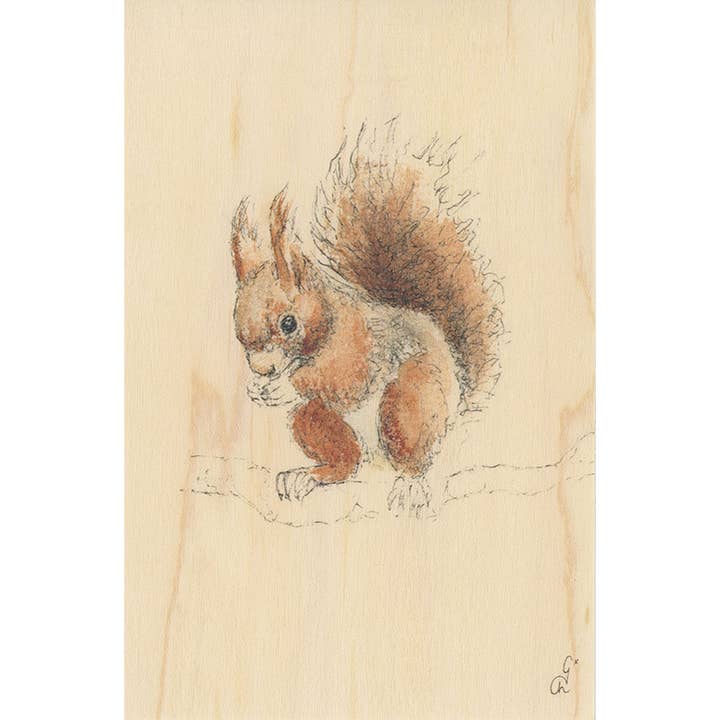 Wood Postcard Black and colors Squirrel for wholesale by Woodhi