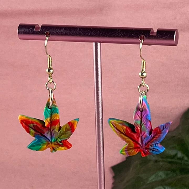 Rainbow Cannabis Earrings for wholesale by Baked Cupcake