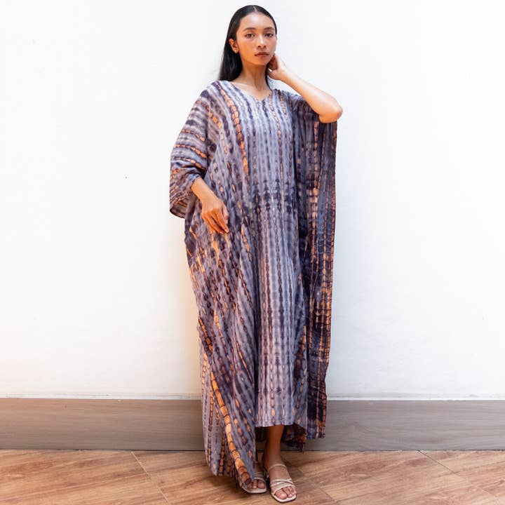 Tie Dye Kaftan Dress (Charcoal) Beach Resort Wear Maternity for wholesale by Bali Harvest