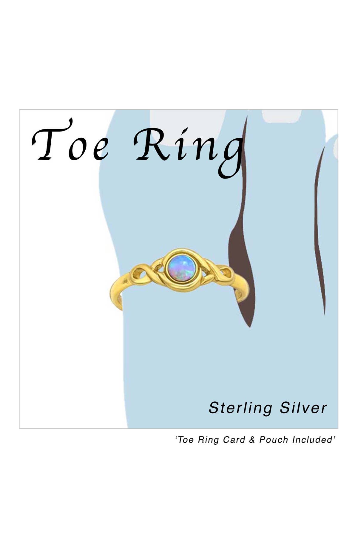 Zoey Simmons - Wholesale Toe Ring - Sterling Silver Patterned Adjustable Toe Ring With Opal - VM0
