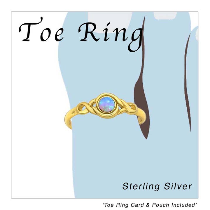 Zoey Simmons - Wholesale Toe Ring - Sterling Silver Patterned Adjustable Toe Ring With Opal - VM