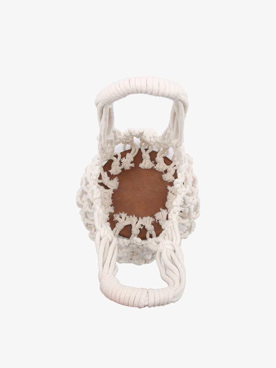 Jen & Co. - Wholesale Top Handle Bag - Women's - N2003 Colbie Macrame Mini Bucket Bag w/ Vegan Leather Base3