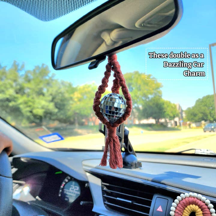 Handmade By Uruba - Wholesale Keychain - Women's - Macrame Disco Ball Keychain/Car Charm/Hanger, Trendy Keyring