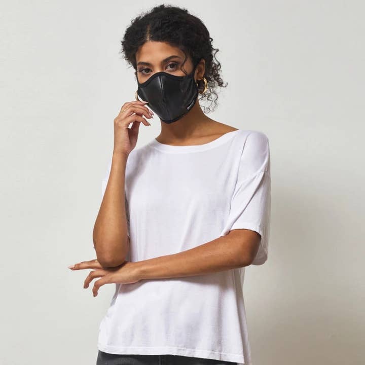 Bailey Berry VEGAN Leather Adult Black Face Mask with Adjustable Straps, Filter Pocket for wholesale by BAILEY BERRY