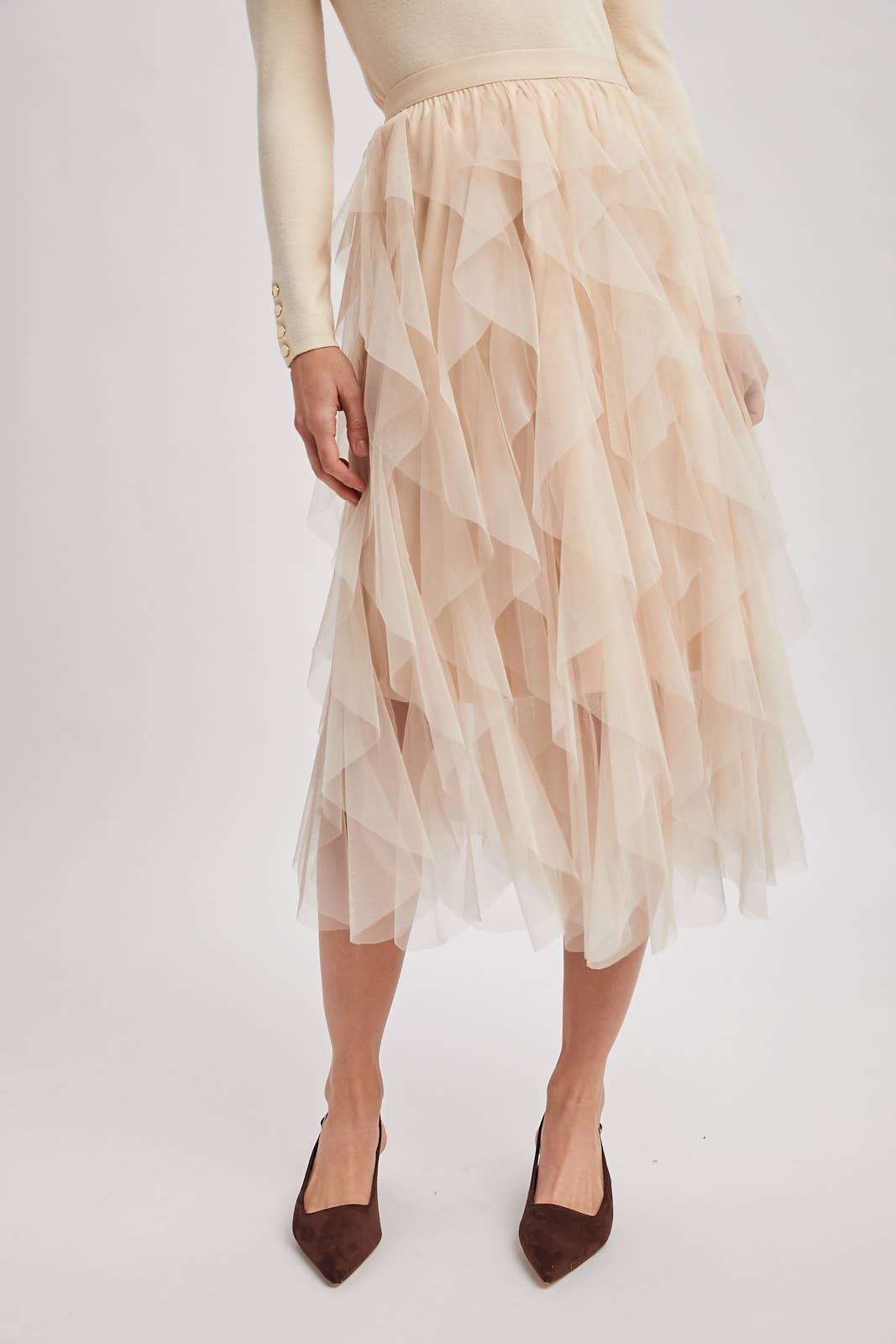 Bluivy - Wholesale Skirt - Women's - SPRIAL RUFFLED TULLE MIDI SKIRT23