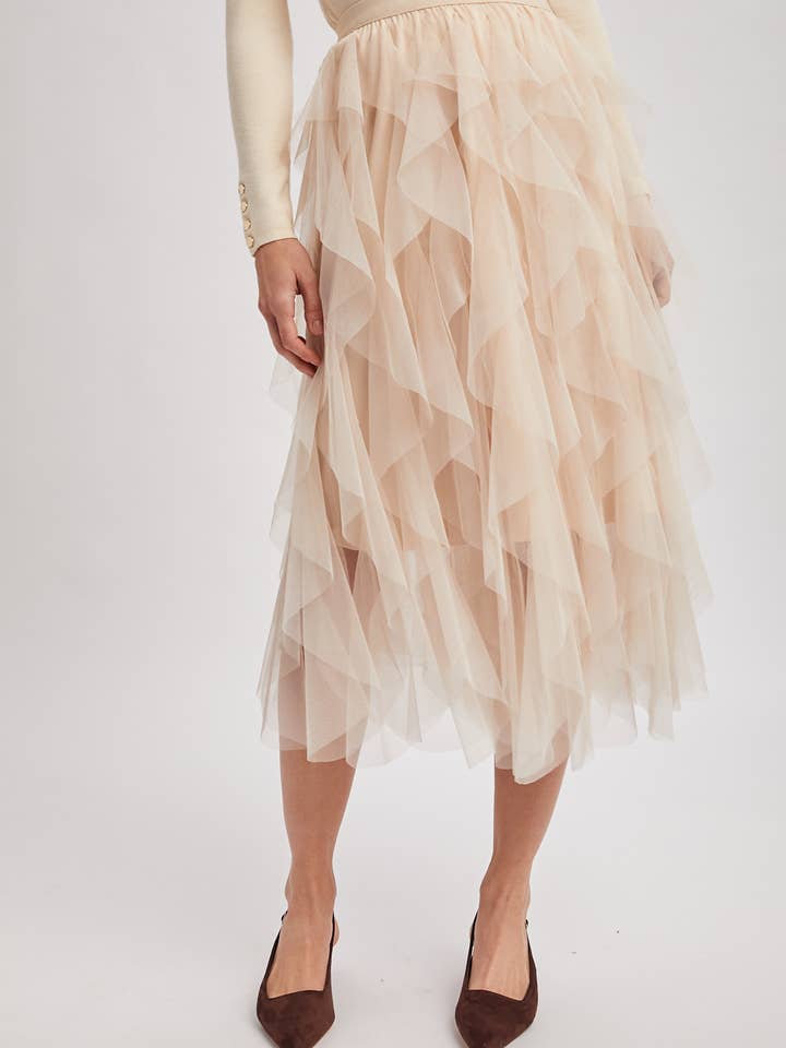 Bluivy - Wholesale Skirt - Women's - SPRIAL RUFFLED TULLE MIDI SKIRT23
