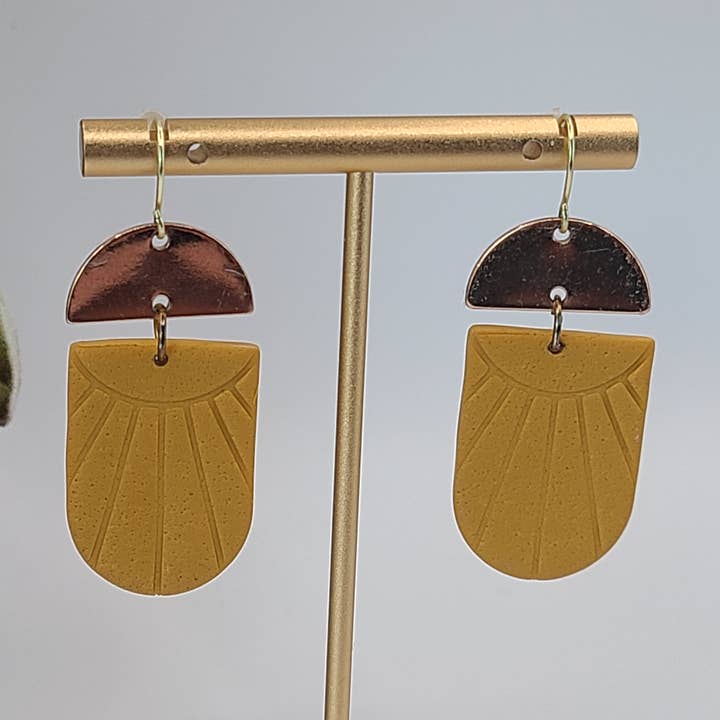 Sunshine dangle earrings- mustard yellow and gold for wholesale by Avery McCoy Collection