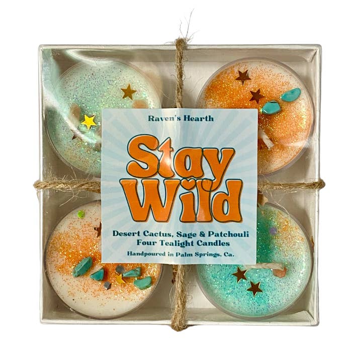 Stay Wild Tealight Candles | Desert Cactus & Patchouli | Soy for wholesale by Raven’s Hearth