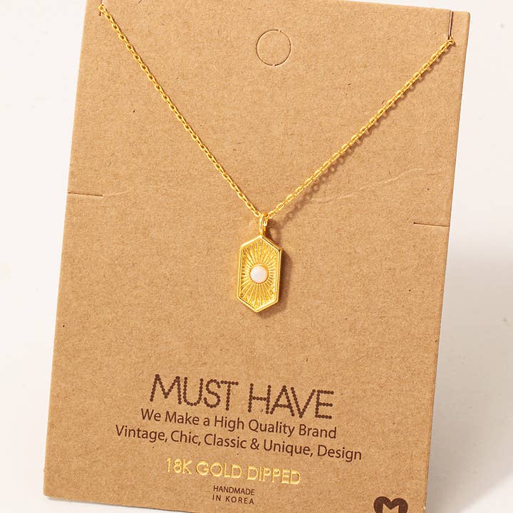 Collana con ciondolo esagonale decorato in opale bagnato in oro per la vendita all'ingrosso da parte di Fame Accessories