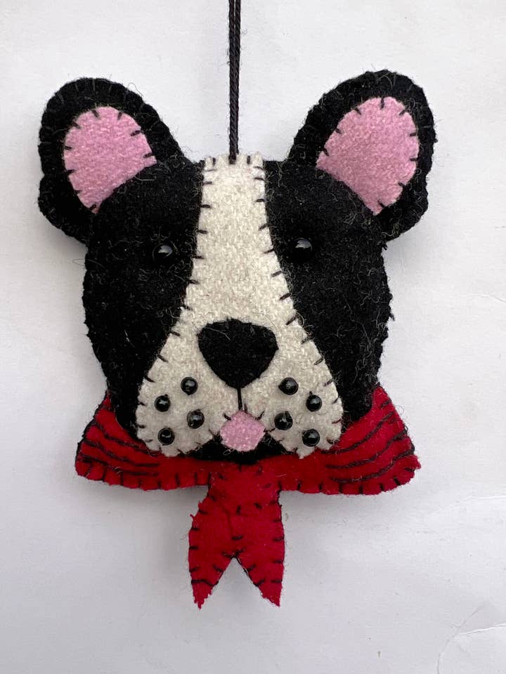 4.5″ Boston Terrier Dog Wool Felt Handmade Ornament for wholesale by Stitch by Stitch Gifts