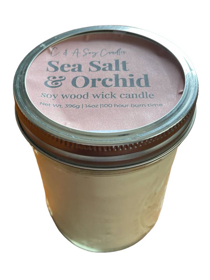 Sea Salt & Orchid Vegan, Soy & Wood-Wick Candle - 14 Oz for wholesale by C & A Soy Candles, LLC
